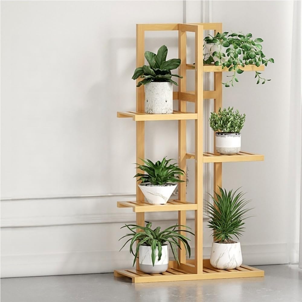 Goxyffmnv Flower Pot Rack, Plant Storage Rack, Wooden Flower Stand, Simple Plant Stand, Multi-layer Display Rack for Living Room, Balcony, Corridor(Yellow,15.8*8.3*40.2IN)