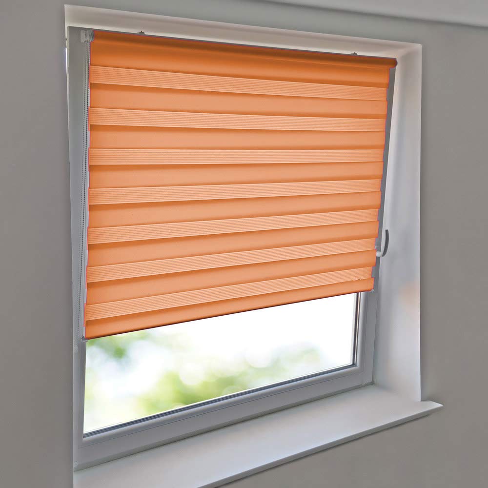 Sonnenschutz-HH - Doppelrollo Klemmfix ohne Bohren Vario Seitenzug Duorollo AUSSENMAß Breite 60 x 200 cm Höhe - orange