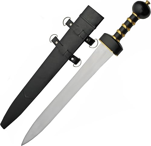 Szco Supplies Espada de batalla de Gladius romana de 28 pulgadas con vaina de cuero, negrodorado