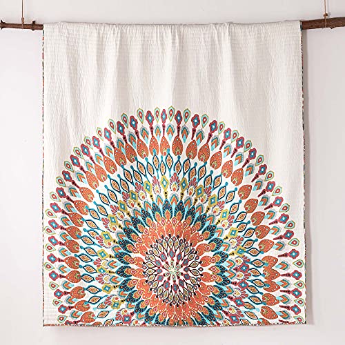 Housse de couette coton orange et bleu multi pour une chambre lumineuse