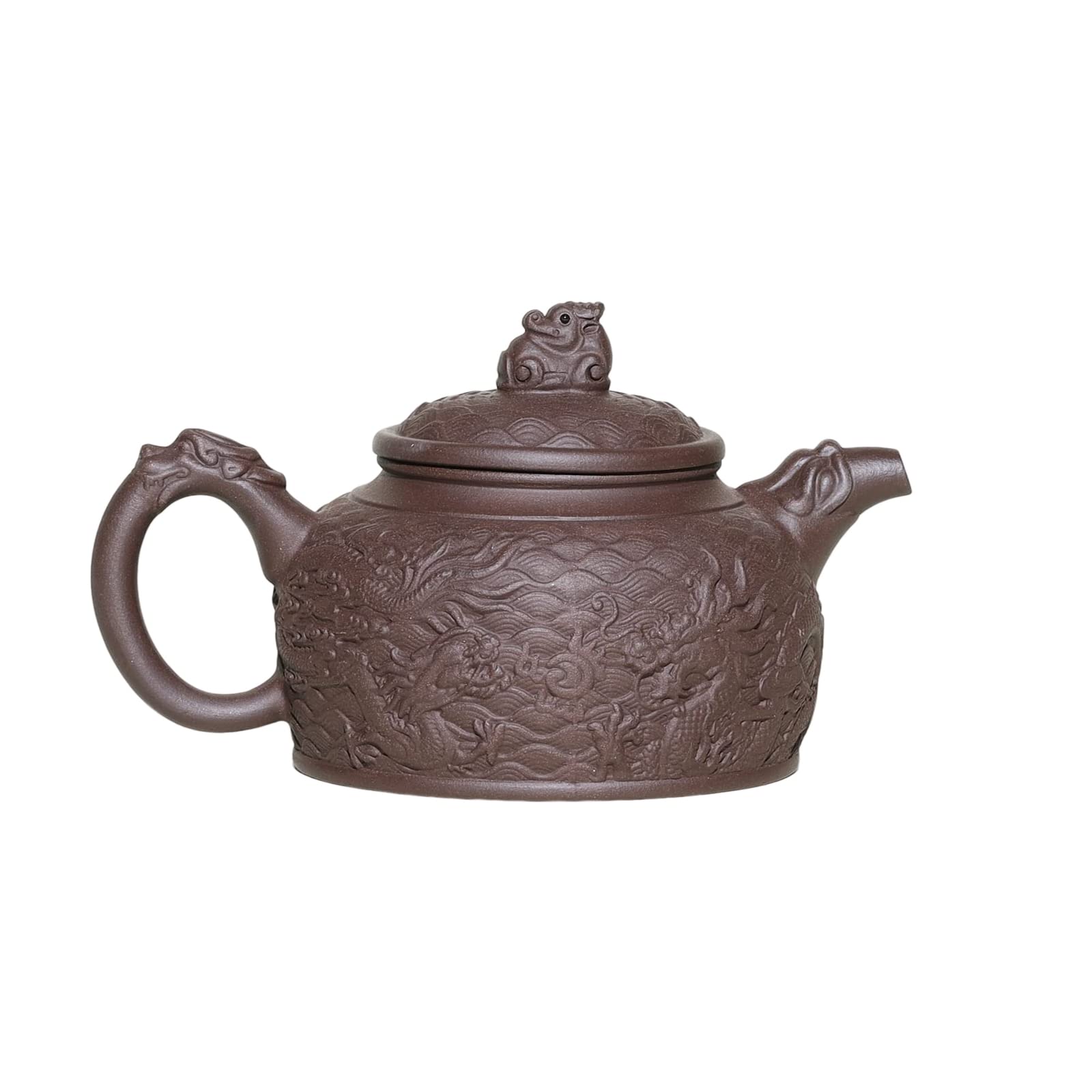 SILINE Zisha Tea Pot - Dragon Dezhong 11 Oz,Chinese Genuine Yixing Clay Handmade Teapot with Filter,Infuser Kung Fu Loose Leaf Tea Maker Set