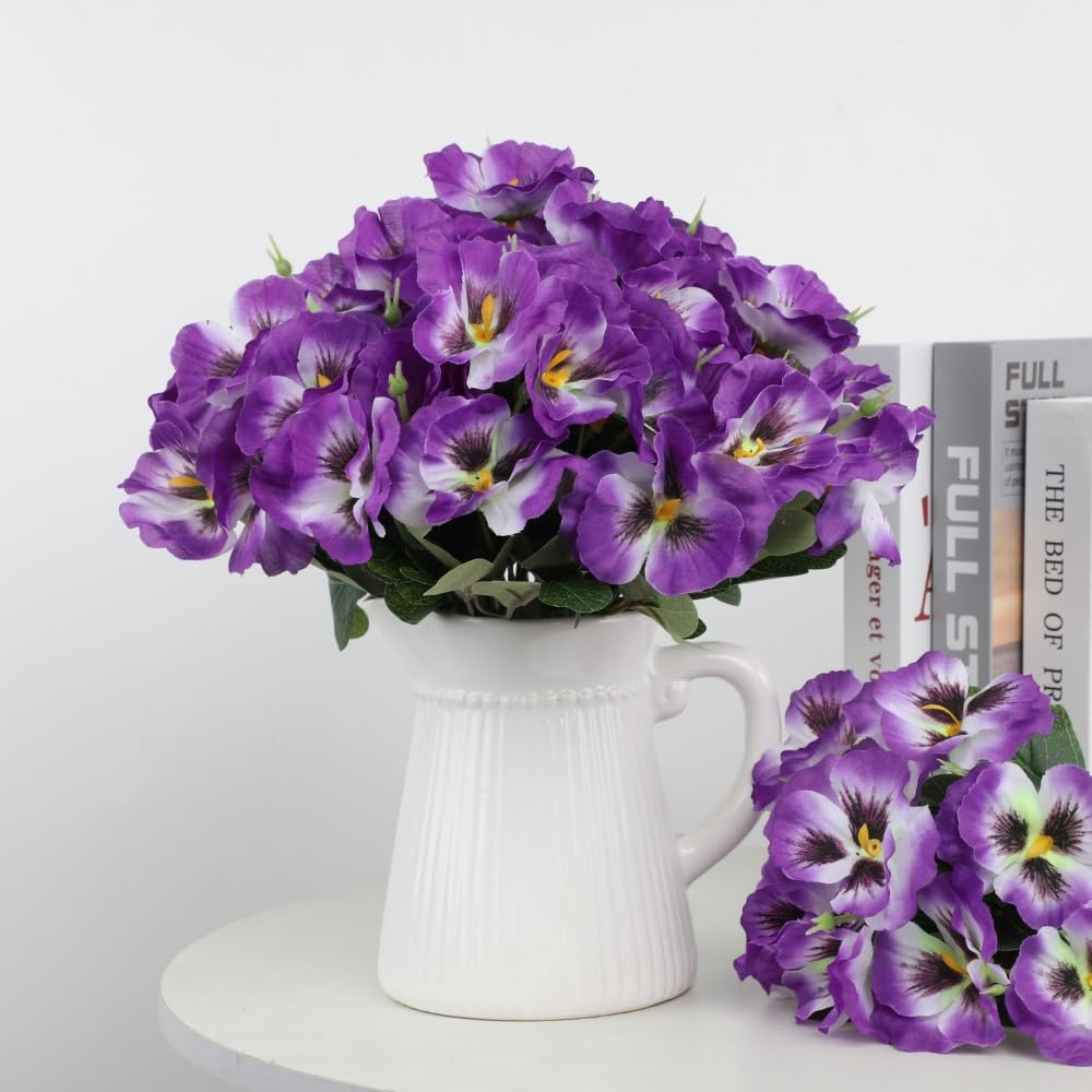 Xshelley 10 Bundles Artificial Pansies Flowers Outdoor UV resistant artificial flower silk wild chrysanthemum outdoor windowsill box porch home garden wedding farmhouse decoration (purple) - Image 3