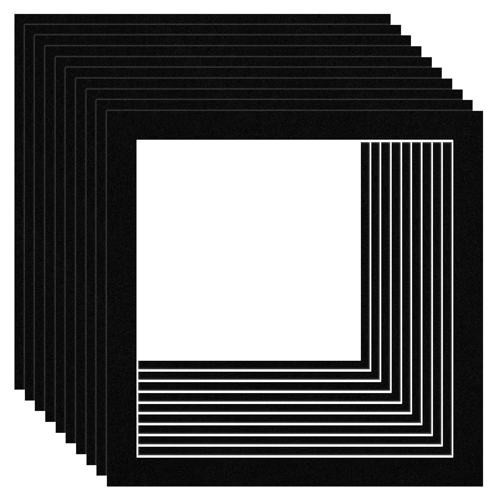 Procut Global 12x12" Black Picture Mounts Board to Fit 10x10" Aperture Size - Photo Mount Card Ideal for Prints, Artwork, Crafts & Certificates - Sizes & Colors Available - Pack of 10 โ image 1
