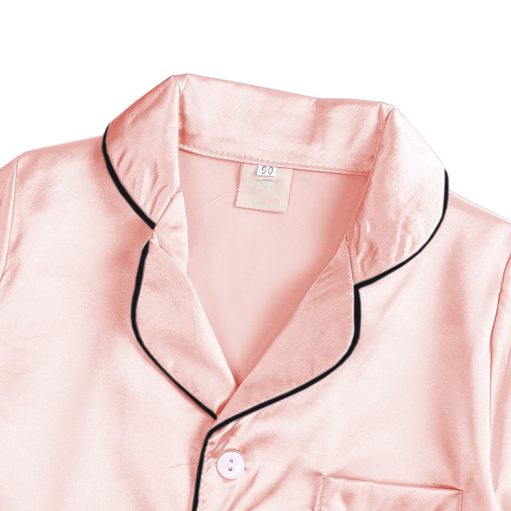 Verve Jelly Conjunto de Pijama de Seda Satinada para bebé y niña Camisa de Manga Larga con Botones Tops Pantalones Pijamas de 2 Piezas para niños