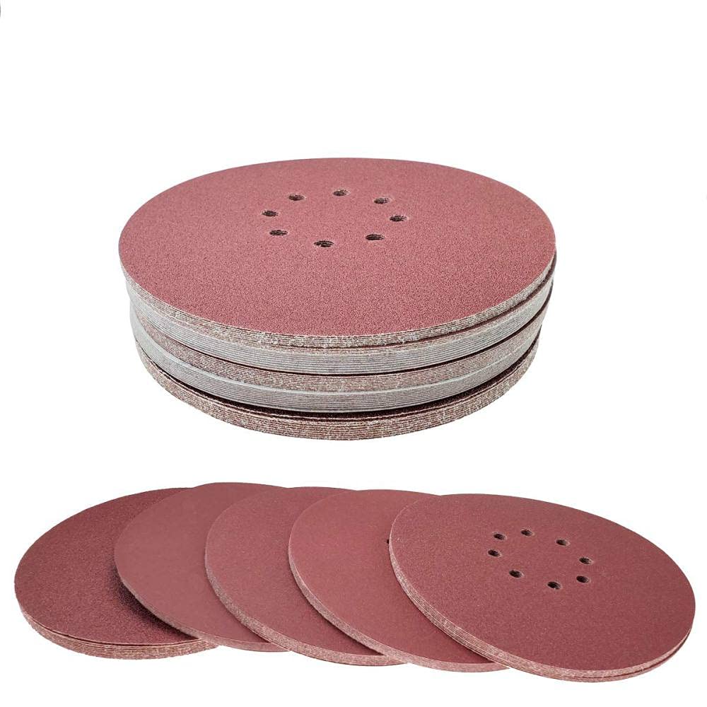 CAIDAI&YL Discos de Lijado de 9 Pulgadas y 8 Orificios 30 Piezas de Papel de Lija de Gancho y Bucle Surtidos Almohadillas de lijadora Orbital 5 Piezas de Cada 60 80100150180240 Grano, 120