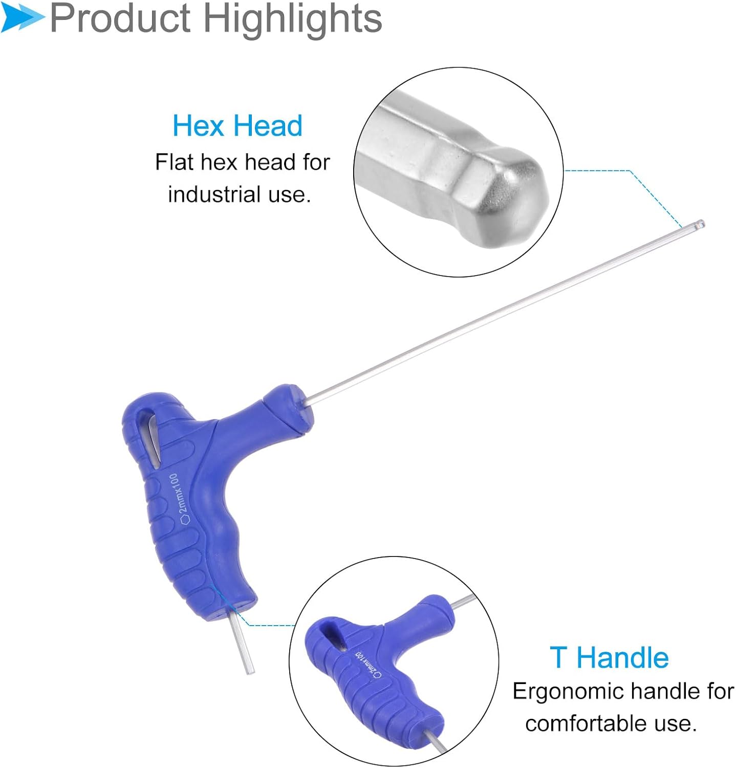 T-Handle Ball End Hex Key, 2mm Hex, CR-V Steel Metric T-Key Wrench Blue - (Applications: for Basic Home Repair and Mechanical Maintenance), 2-Pieces