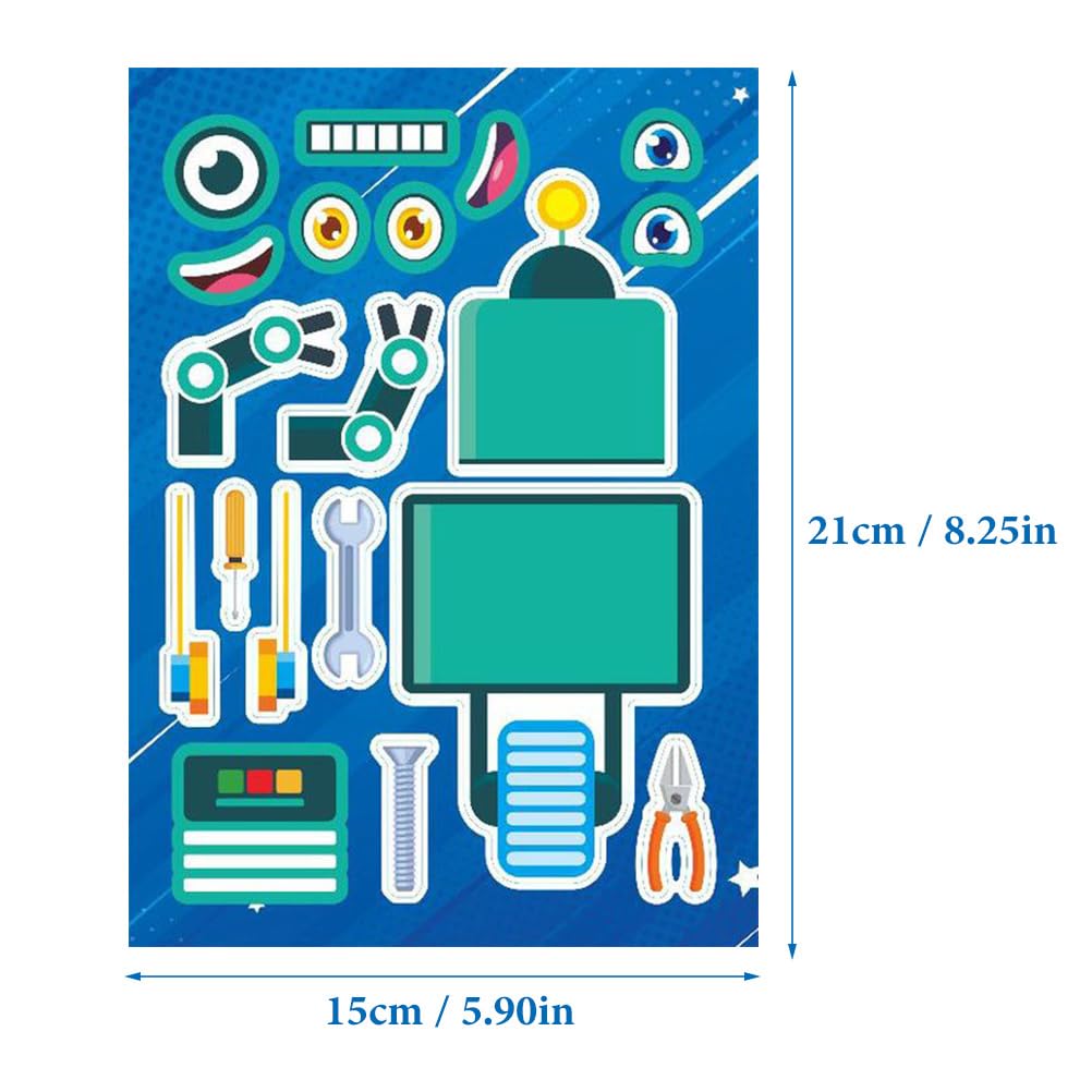 TOYANDONA DIY Robot Puzzle Stickers 16 Sheets Cartoon Robot Decals for Kids Party Favors and Creative Craft Fun - Image 4
