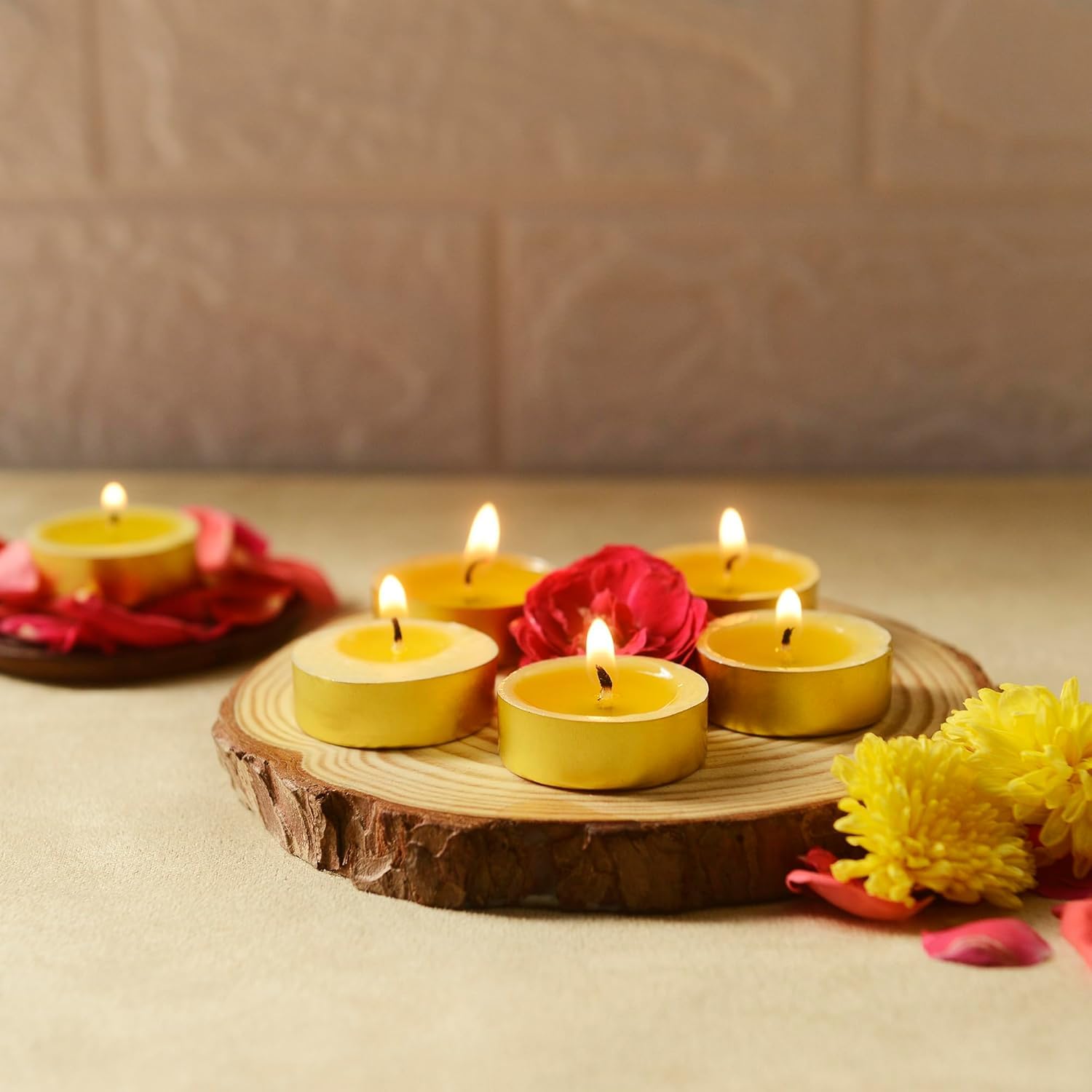 Welburn Veda&Co® Ghee Tealight Candles - Pack of 50, Upto 4 Hours Burning Time, Pure Cow Ghee Diya for Puja in Beautiful Gold Color Cup, Candles for Home Decor, Pooja, Home, Temple