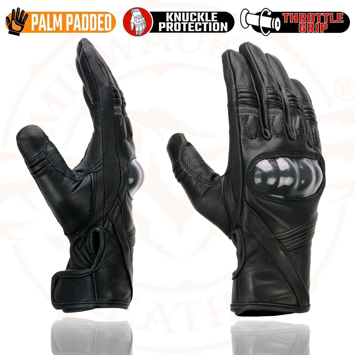 Milwaukee Leather MG7540 Men’s Leather Racer Gloves with Hard Knuckles and Elasticized Fingers