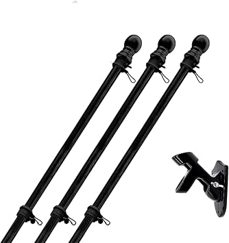 Stainless Steel Flag Pole, 6 ft / 1.8 M 5 Section Black Flagpole Kit with 360 Degree Rotating Bearing, Outdoor Wall Mount Design, Adjustable Height, Threaded Connections and Installation Accessories