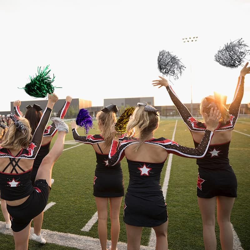 Miniatura 6 de Lovecheer 12 pompones metálicos para animadoras, esponjosos, brillantes, con asa, equipo deportivo, baile, animador, escuadrón animador, para niñas