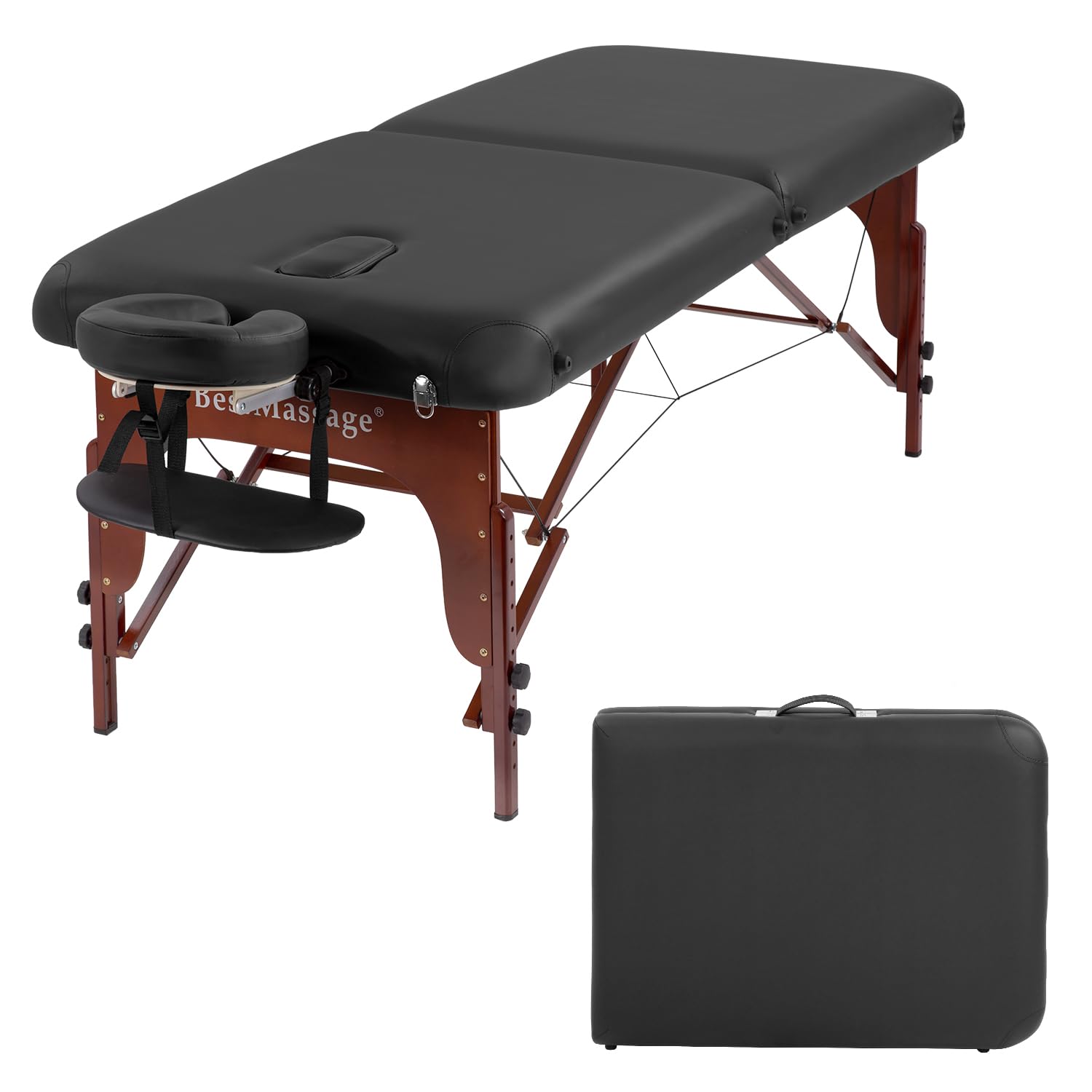 FDW Massage Bed Portable Massage Table 77" L 30" W 2" THK Lash Bed 2 Folding Height Adjustable PU Leather Spa Tables Foldable with Oxford Bag for Spa