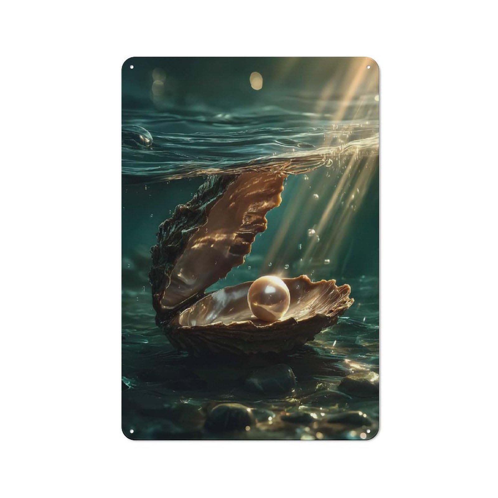 Oyster with Pearl Underwater Metal Wall Plaque, Easy to Hang Plaque for Home Cafe, Breakfast Area Or Pantry Wall, 30x20cm