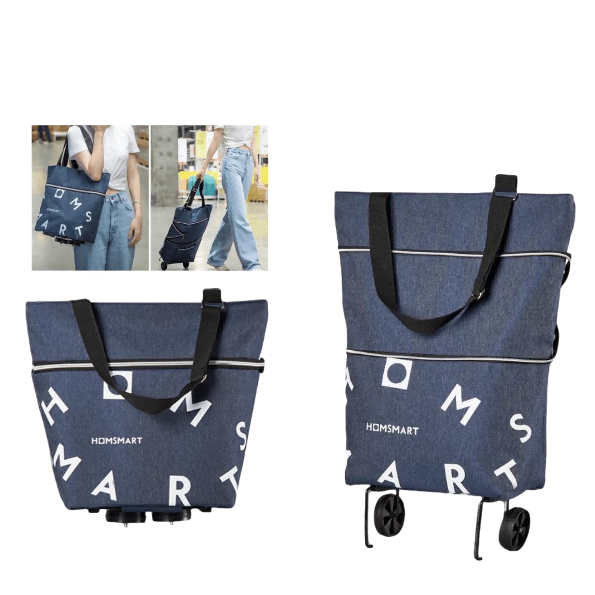 Faltbare Einkaufstasche mit Rollen, Expandierbare Tragbarer Einkaufstasche, Klappbarer Shopping Trolley, Wiederverwendbarer 2 in 1 Faltbarer Einkaufstrolley Groß