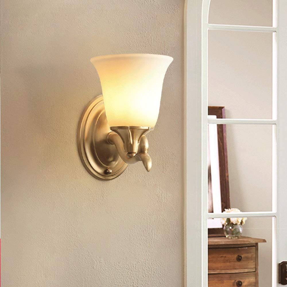 Lampada da Parete in Ottone, Applique da Parete Vintage, Paralume in Vetro, Applique da Camera da Letto, lampade da Parete a Filo in Rame, luci da Parete per Interni per Soggiorno.