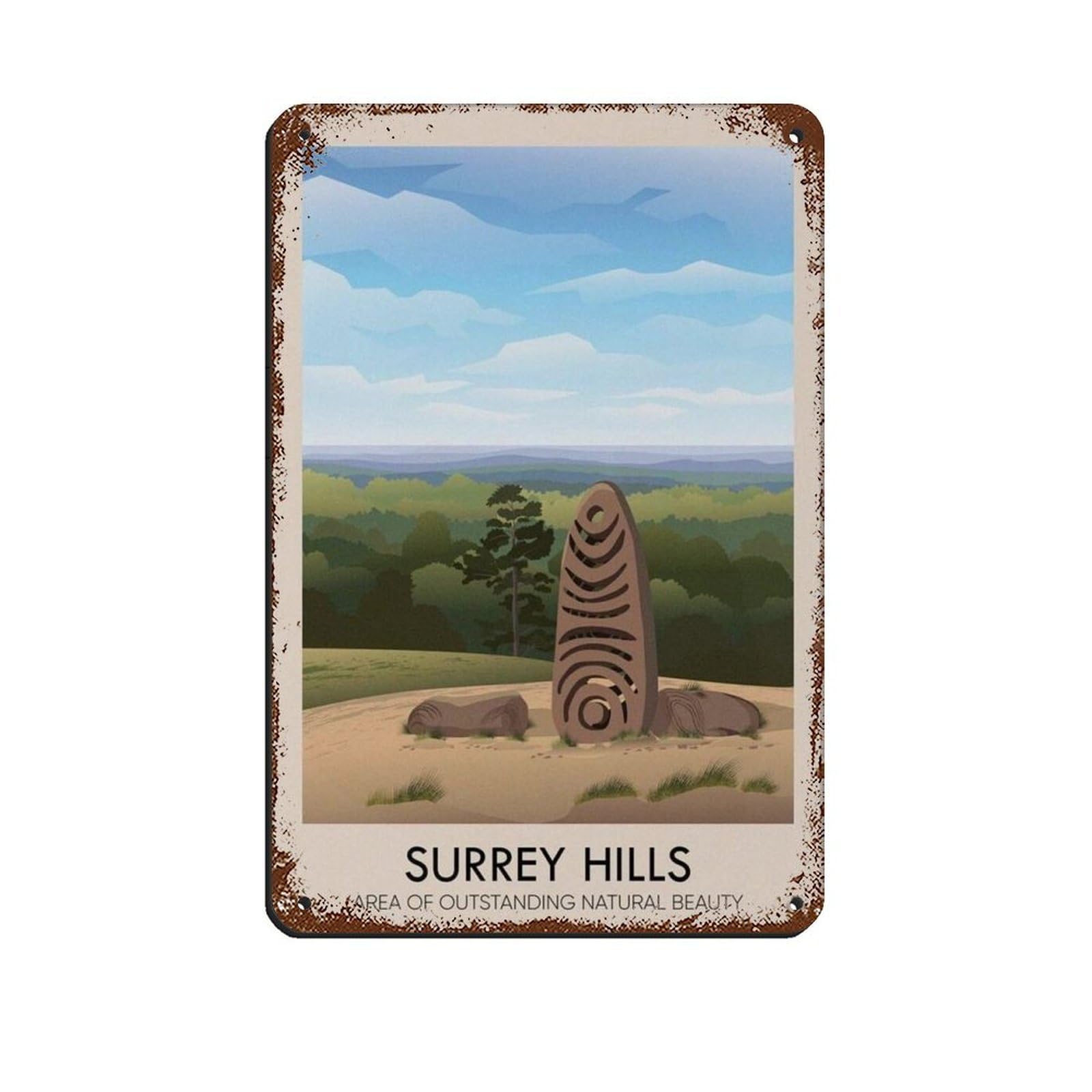 Lxwnze 20L X 30W Cm Surrey Hills Aonb Travel Poster,Leith Hill Retro Poster Metal Tin Sign Chic Art Retro Iron Painting Bar People Cave Cafe Family Garage Poster Wall Decoration 8X12inch(20X30cm)
