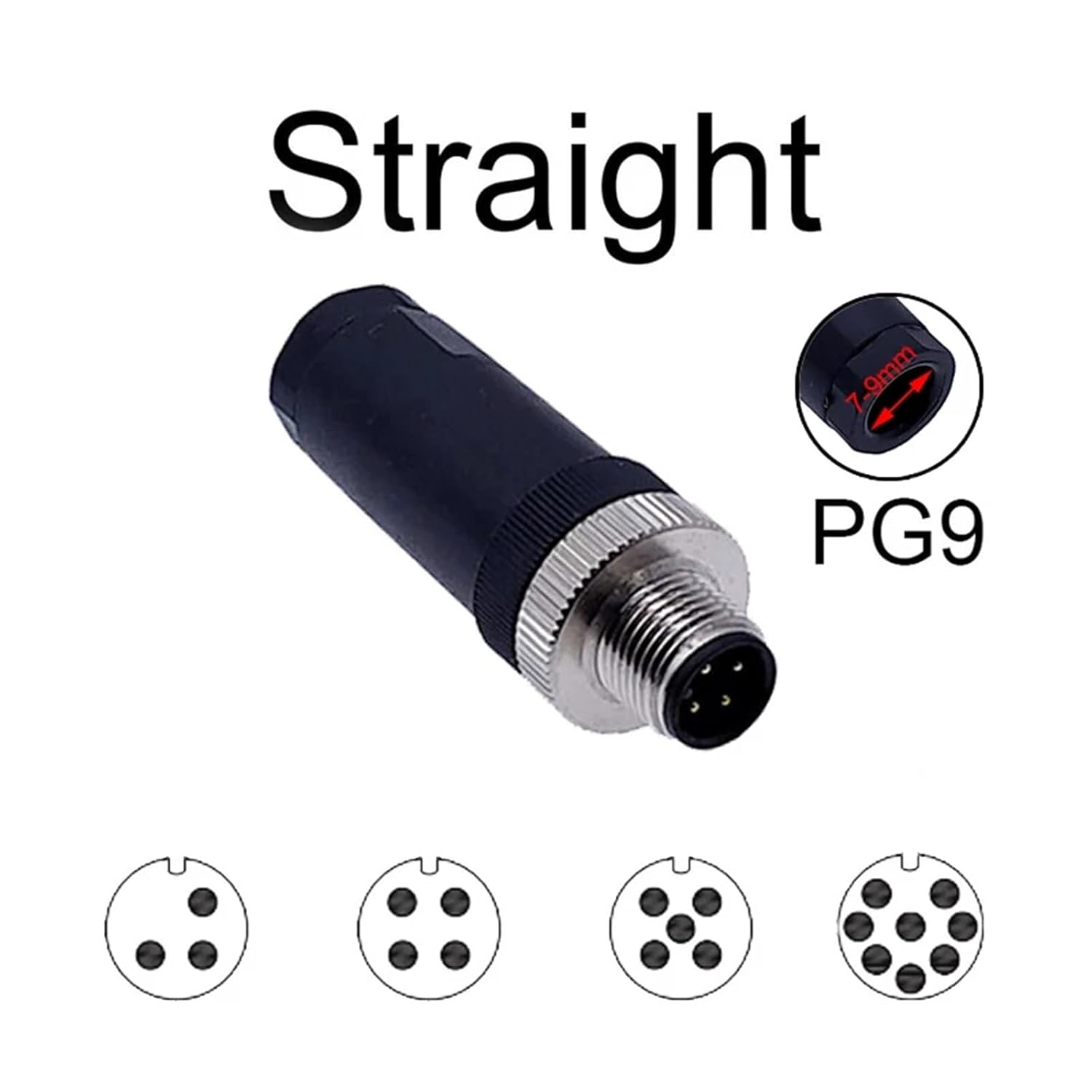 M12 Sensor Connector 4pin 5pin M12-8 Male&Female Screw Threaded Coupling A Code Connectors 1Pcs(Straight Male PG9,8P)