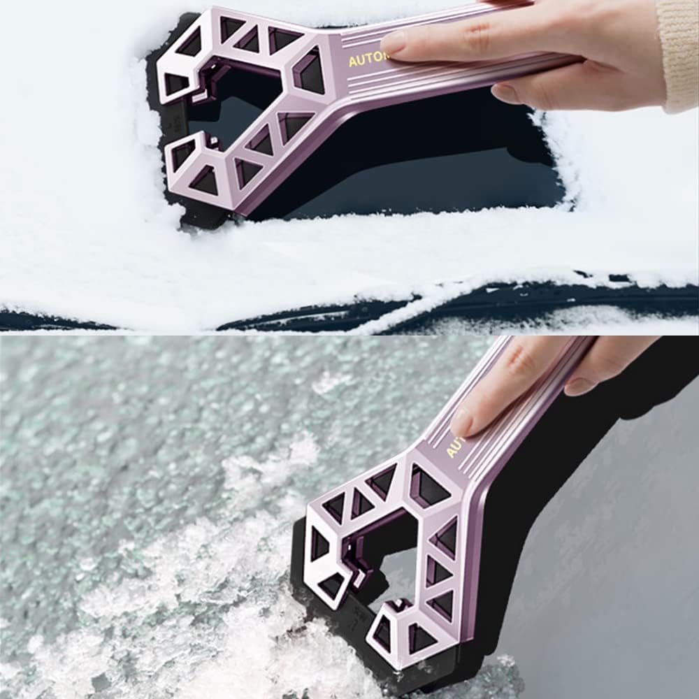 Riloer Compact Snow Removal Tool with Brush Purple-For SUV, Flexible Blade and Ice Scraper for Cars, Comfortable Foam Grip