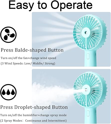 Miniatura 4 de Ventilador de mano portátil, pequeño ventilador personal recargable por USB, ventilador rociador con tanque de agua de 0.7 fl oz, ventilador de