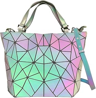 Geometric Lattice Luminous Shoulder Bag Holographic Reflective Chain Cross-Body Bag Geometry Lingge Purse Handbags
