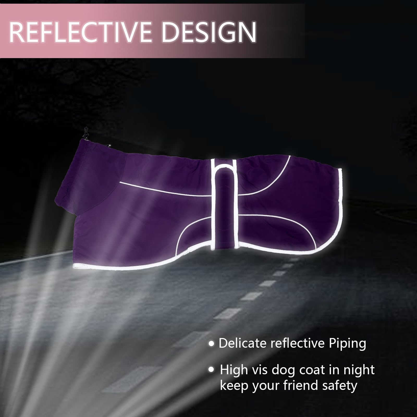 Geyecete- Manteau d'hiver Imperméable pour Lévrier,Pull de Chien avec Polaire Chaude,Réglable Veste avec Trou de Harnais, pour Moyenne et Grande Chiens Levrier,Galgo,Whippet,Lucher-Violet-M