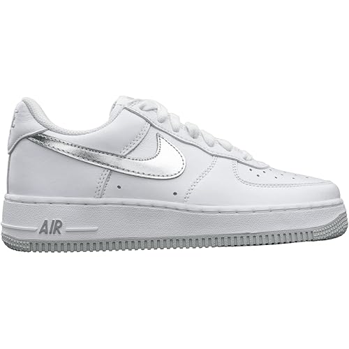 Nike Men's Air Force 1 Low Shoes, White Metallic Silver, 9.5