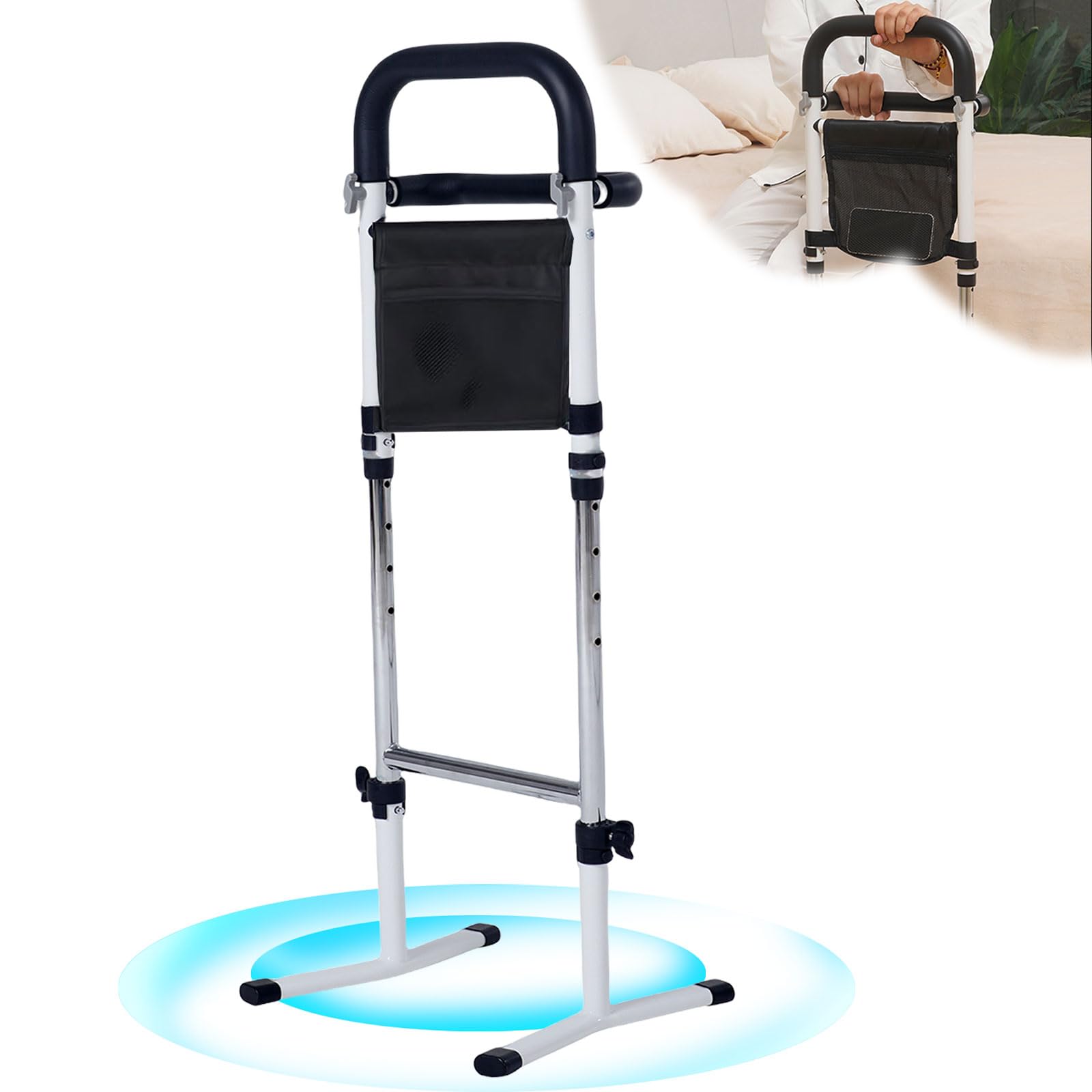 Barriere de Lit Adulte,Potence de Lit avec Potence 5 Niveaux Réglable(72 à 87cm),Aide à la Station Debout pour Personne âgée avec accoudoirs latéraux,Aide à la mobilité et au Quotidien,Capacité 150kg