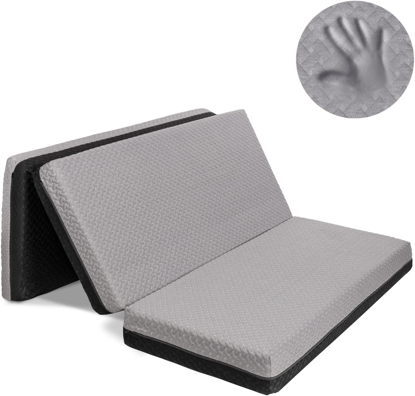 Dual Sided Premium Tri Folding Mattress, Memory Foam Foldable Mattress with Waterproof Washable Cover + Bonus Eye Mask Included