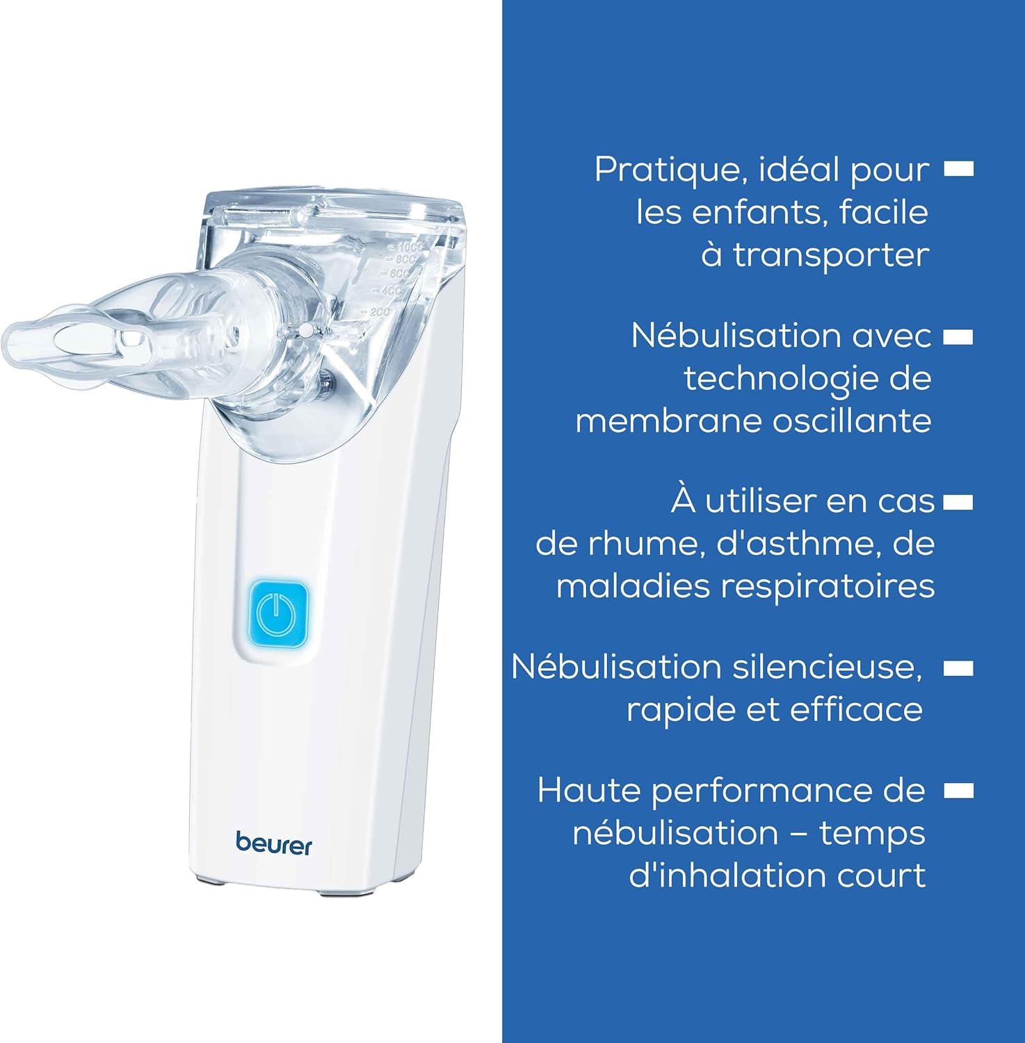 Beurer IH 55 Nébuliseur avec technologie de membrane vibrante, portable et silencieux, fonction d'auto-nettoyage, inhalateur pour traitement des maladies des voies respiratoires