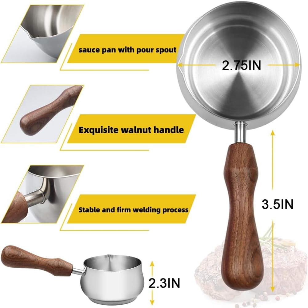 Mini Pentole Per Salse In Acciaio Inox - 100ml, Con Manico In Noce, Per Burro, Cioccolato E Salse - Foto 4