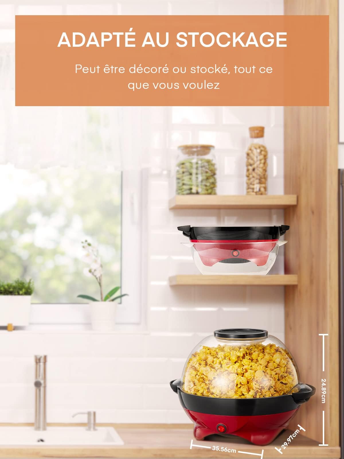 HOUSNAT Machine à pop-corn - Grande capacité de 5,5 l - 800 W - Avec revêtement antiadhésif et surface chauffante amovible - Silencieuse et rapide