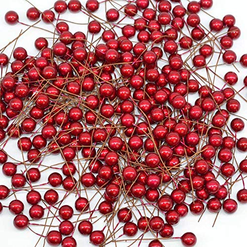 Fleurs artificielles pour DIY : 50 mini étamines en plastique cerise de Noël