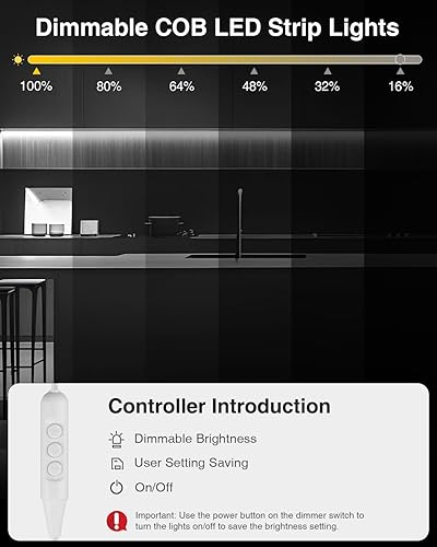 Miniatura 4 de Aclorol Tira de luz LED COB de 5 V, alimentada por USB, 6000 K, 9.84 pies3M, 960 LED, regulable, tira de luz flexible con atenuador de 0.315 in de