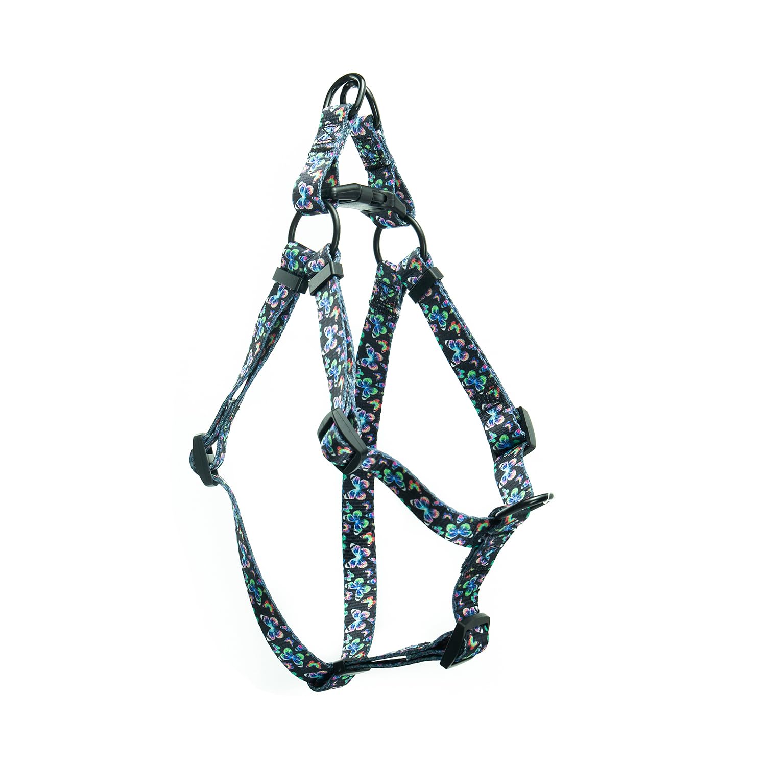 Girl Dog Harness, Pretty Glow Butterfly Pattern Quick Release Buckle Pet Halter Adjustable for Small Medium Large Breed Female Dogs Husky Pug Bully Mastiff, L