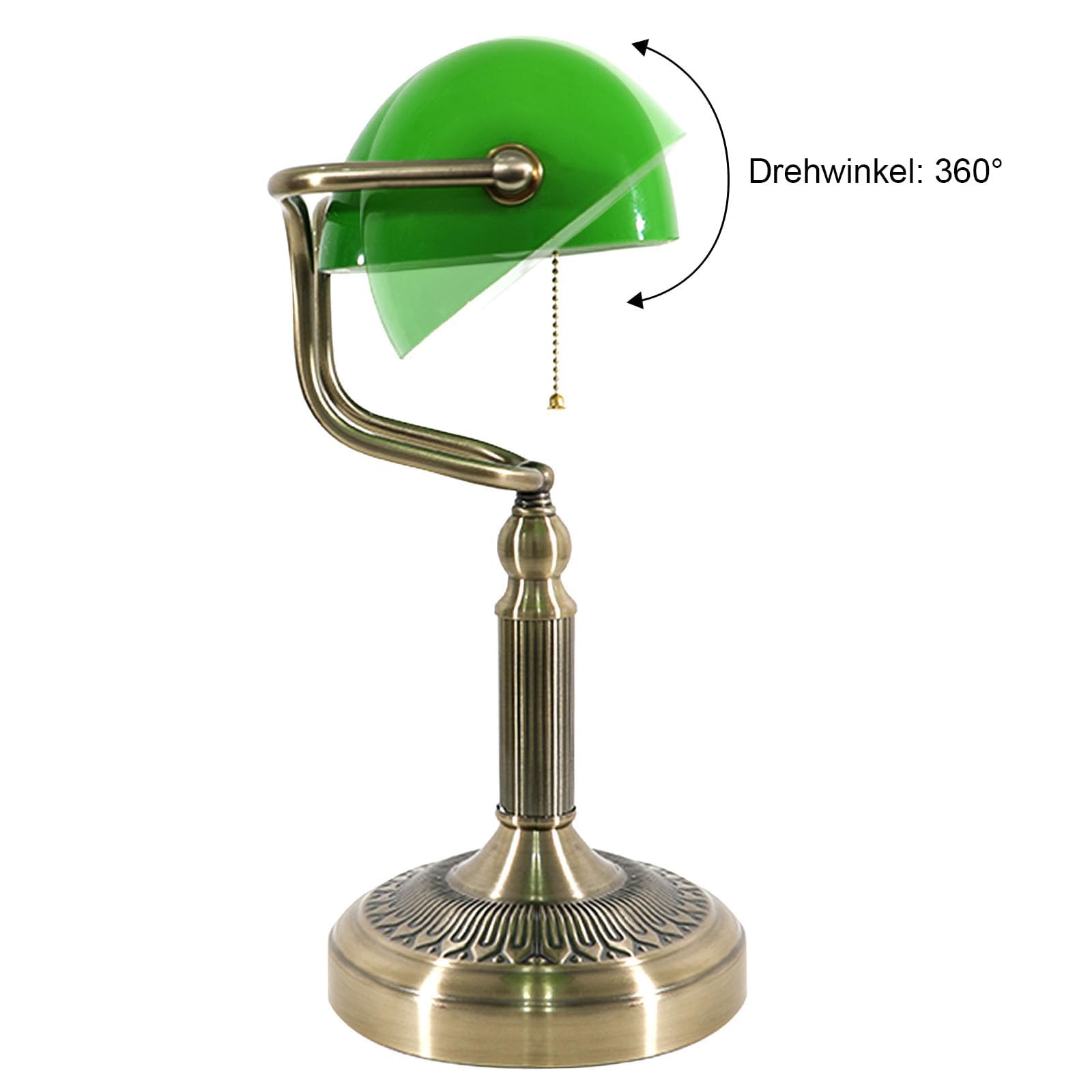 Grüne Banker-Tischlampe aus Glas – Klassische Retro-Tischlampe mit Stecker und Bronzesockel, Zugkettenschalter, geeignet für Büro, Bibliothek, Arbeitszimmer, Homeoffice, Schlafzimmer