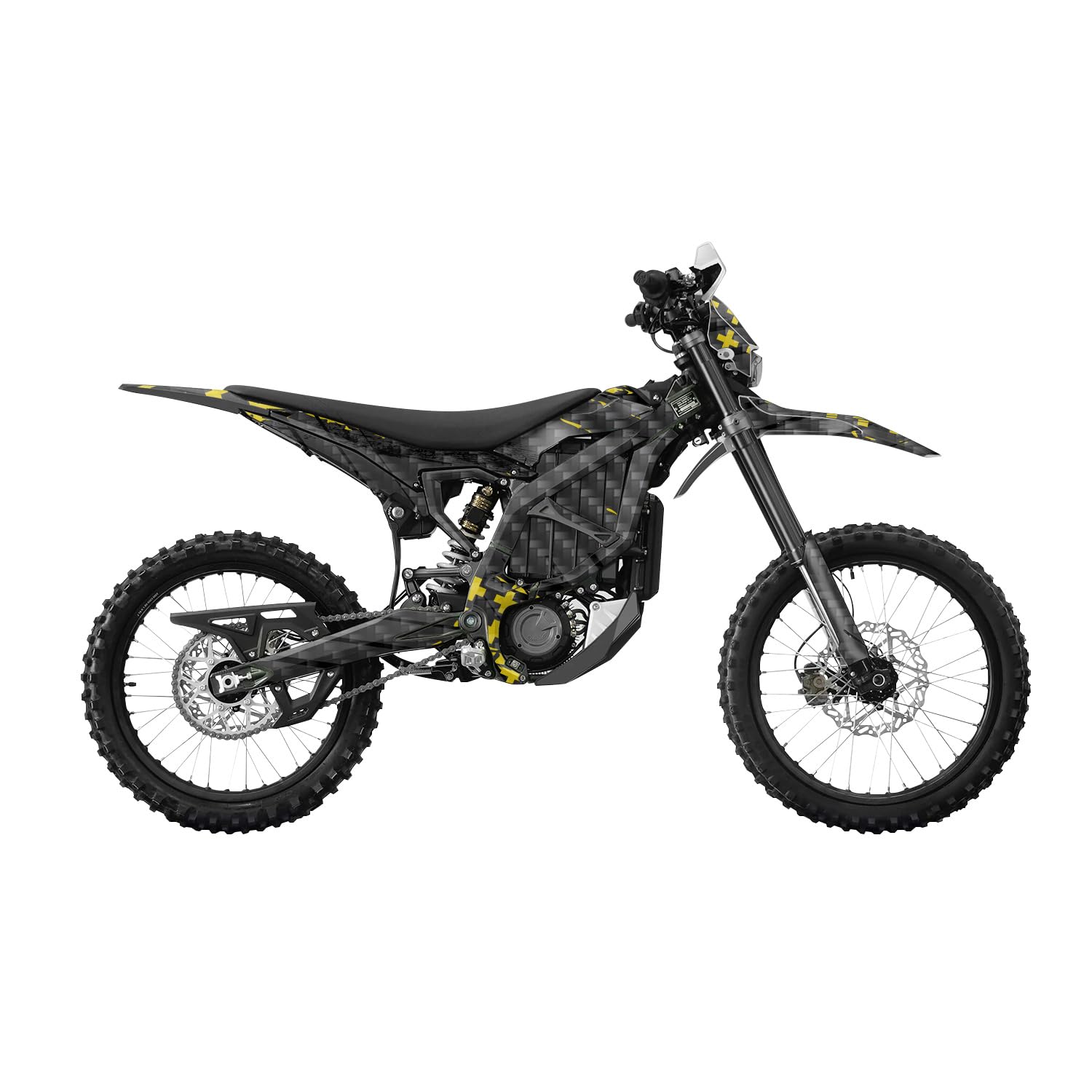 Carbon Fiber Surron Ultra Bee Graphics Kit Wrap - Grunge Cross Yellow - Sur-Ron Skin - Premium 3M Vinyl Protective Wrap Decal Cover - Easy to Apply | Crafted in The USA by MightySkins