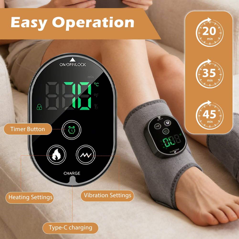 Lot de 2 masseurs de pieds électriques sans fil avec batterie de 3000 mAh, 6 niveaux de chaleur 45-70 °C et 3 vibrations, minuterie 20/35/45 min, écran LCD, appareil de massage pour pieds/bras