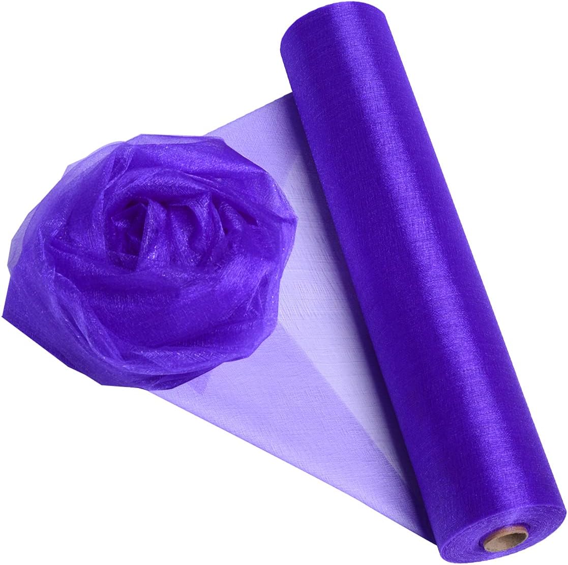 Crystal Organza Fabric Tulle - 16" by 50 Yards Sheer Fabric for Wedding Party Decoration Bridal Shower Tutu Roll Netting Spool Ribbon Wrapping (Dark Purple)