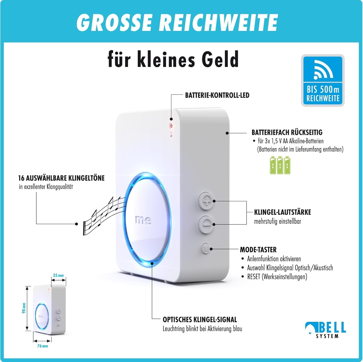 m-e Bell 55621 Funk Klingel Weiterleitung, Einbau in Klingelleitung oder Gehäuse Türklingel Erweiterung auf batteriebetriebenen Funkempfänger