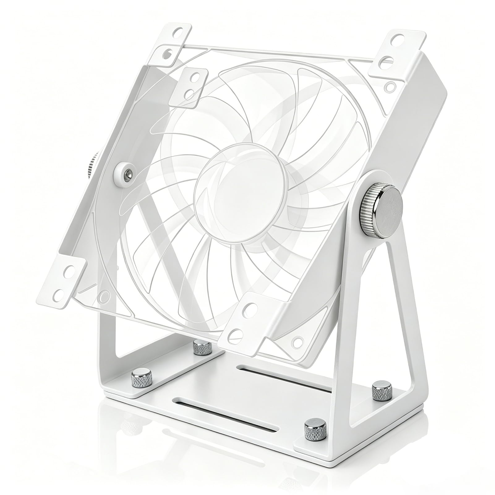 Desk Fan Stand Mount, 360° Vertical Rotation Pivoting Multi Purpose Fan Mount Aluminum Alloy Desktop Cooling Stand Bracket for 120mm 140mm PC Computer Fans (White)