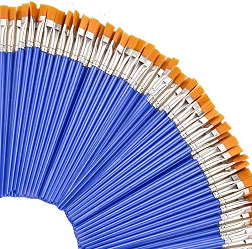 50 Pcs Flat Paint Brushes for Kids/Students/Starter/Teens/Children ， Paint Brush Set for Art Class Painting/Painting Party/Acrylic Oil Watercolor， Short Plastic Handle Paintbrushes