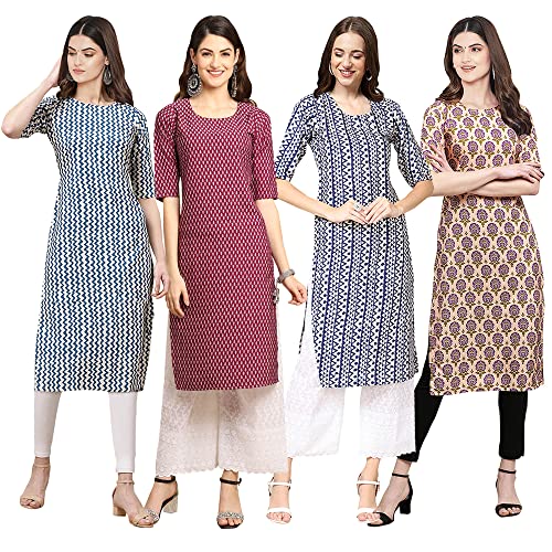 Image of Pinkmint Women's Crepe Digital Print Straight Kurta [Pack of 4] (CCV-331-376-348-332-M)