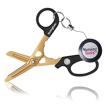 Hummingbird 4-in-1 Medical Scissors - Compact Pocket Size Trauma Shears with Badge Reels for Nurses, Students, Respiratory Therapists, Veterinarians, and Medical Professionals Black