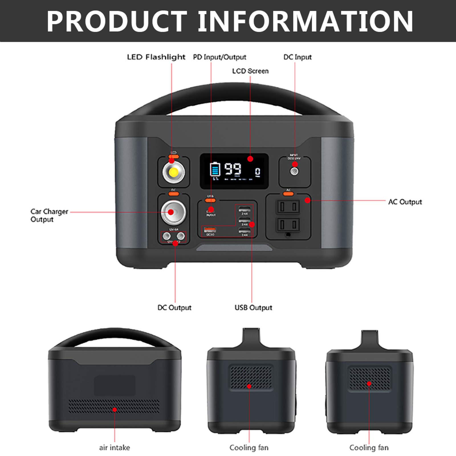 139200Mah 540Wh Power Station - Alimentatore di Emergenza Portatile di Backup con Torcia A LED per Campeggio, Casa, CPAP, Viaggi, All'aperto