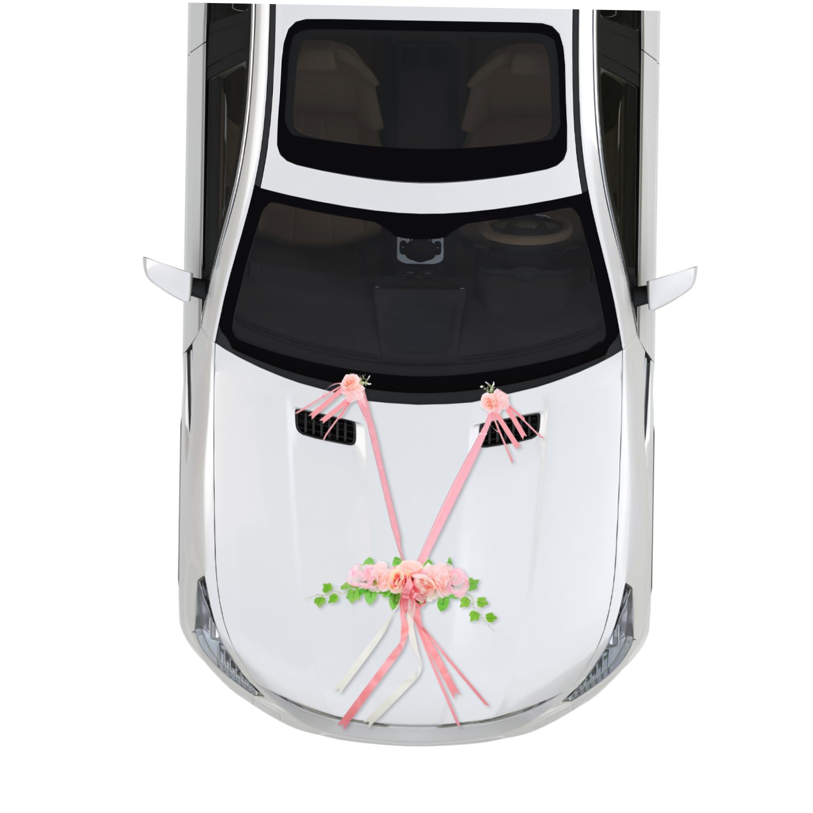 MAGICLULU Dekorationsset Einfache Montage Hochzeitsauto mit Künstlichen Rosen und Eleganten Seidenschleifen Vielseitig Einsetzbar für Hochzeit und Brautparty Am Auto