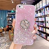 Funda para teléfono móvil compatible con iPhone 6/6S, funda de silicona con anillo de 360 grados de soporte con purpurina.