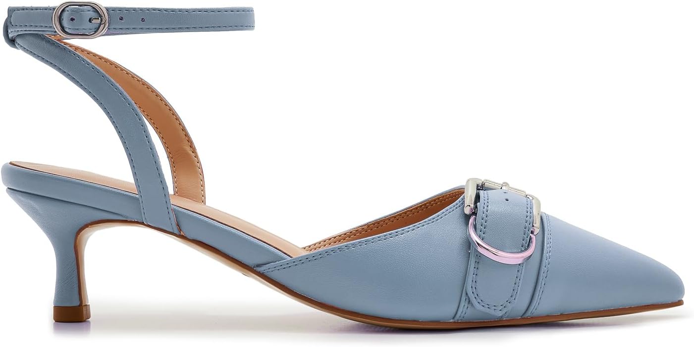 ZXHYZLZ Kitten Heels For Women Pointed Toe Slingback 2-inch Comfortable Low Pumps Closed Toe Adjustable Sling