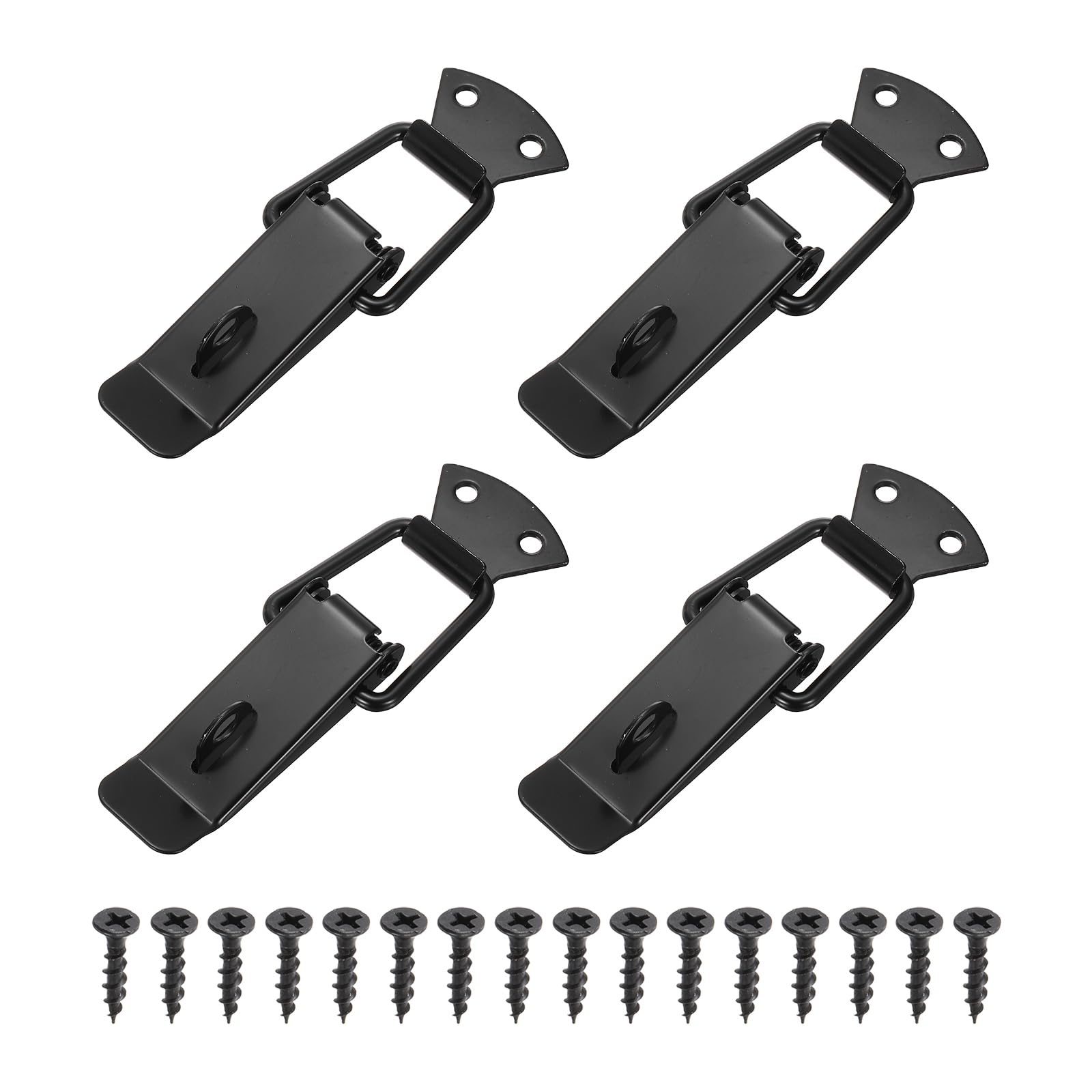 PATIKIL 4Pcs Spring Loaded Toggle Latch, (90mm x 35mm, Black) Heavy Duty Alloy Steel Clasp Buckle Latch with Lock Hole Screws, Suit for Tool Box/Wooden Case/Aviation Case