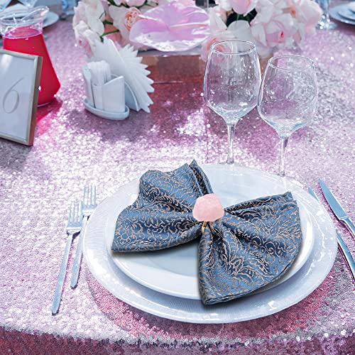Malimali Crystal Napkin Rings Set Of 4, Pink Gold Napkin Holders For Cloth Napkins, Rose Quartz Metal Napkin Ring Unique Wedding Decorations Napkin Ring Kitchen Accessories For Dinner Party #TOP3