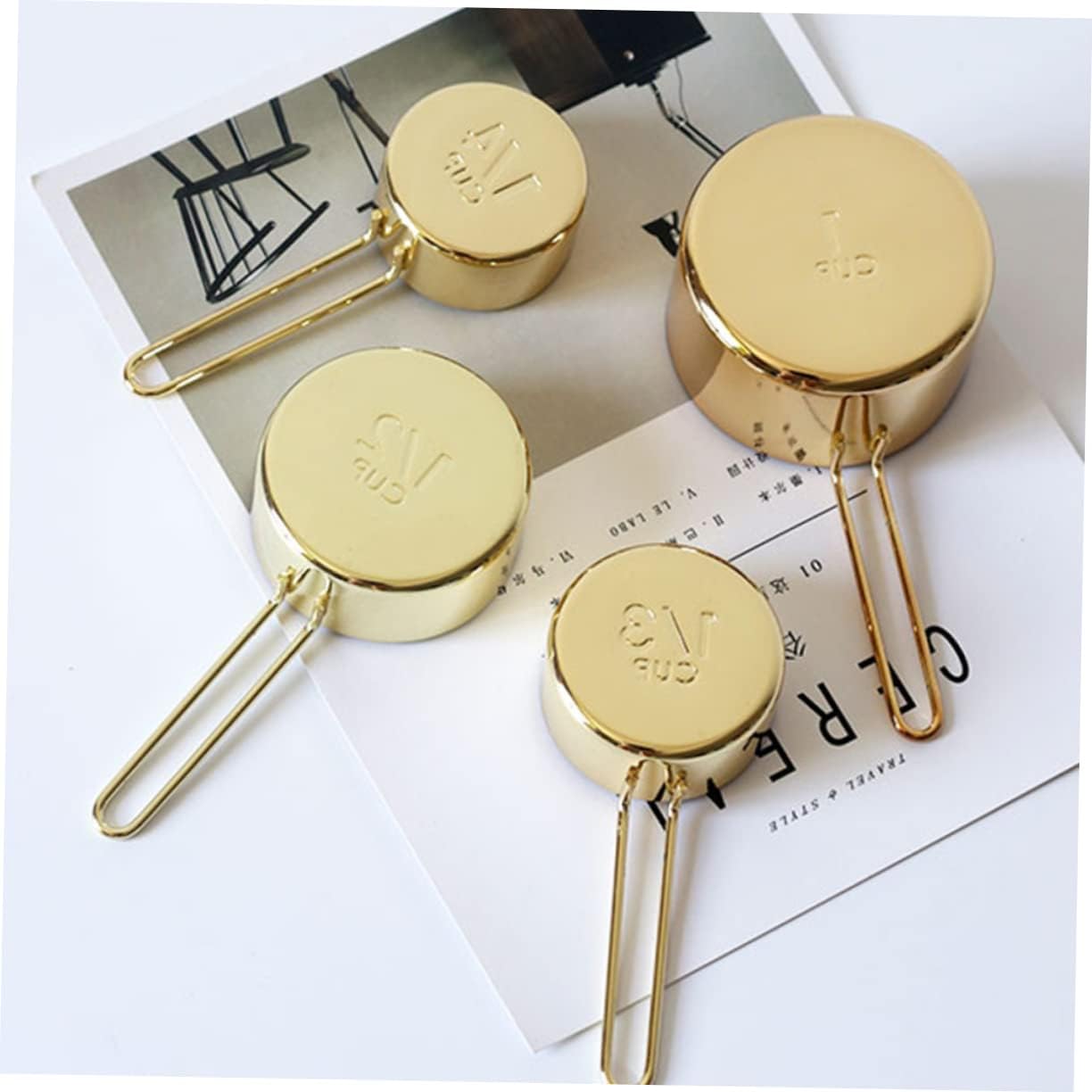 4PCS Stainless Steel Measuring Spoons and Golden Measuring Cups Set Kitchen Baking Utensils for Home Use Multi-purpose